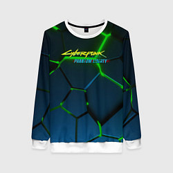 Свитшот женский Cyberpunk 2077 phantom liberty green neon, цвет: 3D-белый