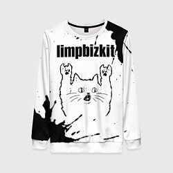 Свитшот женский Limp Bizkit рок кот на светлом фоне, цвет: 3D-белый