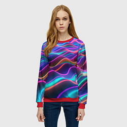 Свитшот женский Синие и фиолетовые волны, цвет: 3D-красный — фото 2