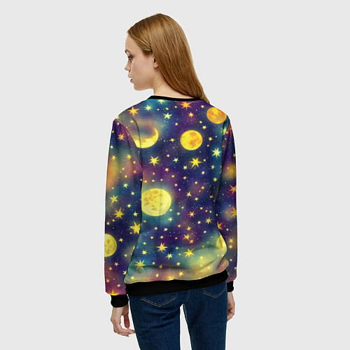 Женский свитшот Космос, Луна и Солнце / 3D-Черный – фото 4