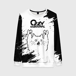 Женский свитшот Ozzy Osbourne рок кот на светлом фоне