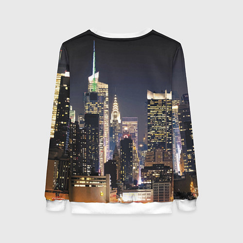 Женский свитшот Котяра в стиле киберпанк на фоне ночного города / 3D-Белый – фото 2