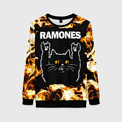 Свитшот женский Ramones рок кот и огонь, цвет: 3D-черный