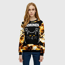 Свитшот женский Ramones рок кот и огонь, цвет: 3D-черный — фото 2
