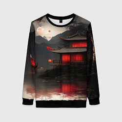 Свитшот женский Домик у озера, цвет: 3D-черный