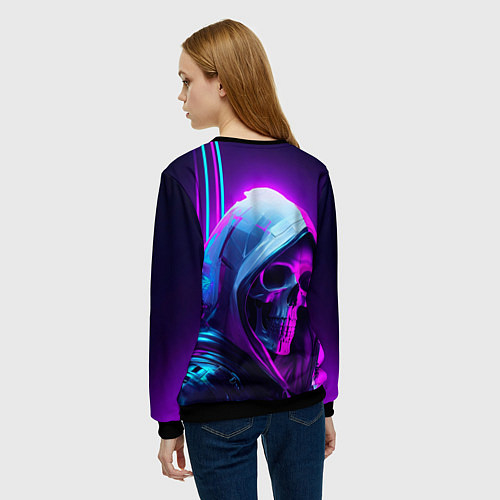 Женский свитшот Череп в неоновом свете / 3D-Черный – фото 4