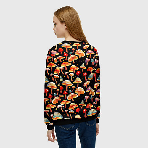 Женский свитшот Разноцветный грибной паттерн / 3D-Черный – фото 4