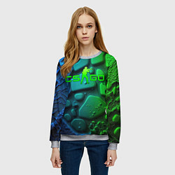 Свитшот женский CS GO green black abstract, цвет: 3D-меланж — фото 2