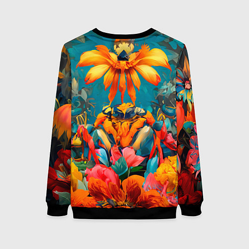 Женский свитшот Дикая кошка в цветах / 3D-Черный – фото 2