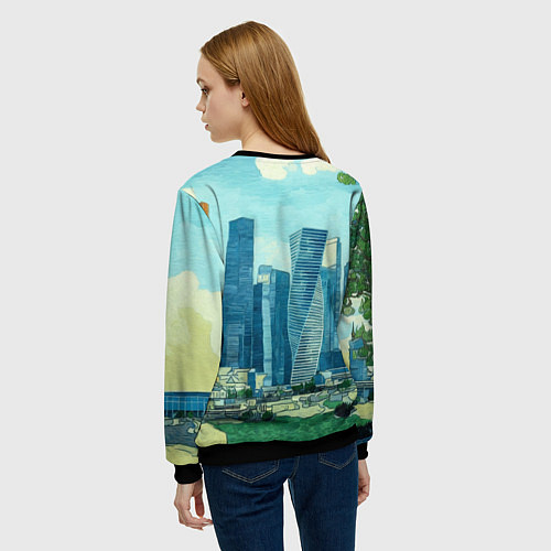Женский свитшот Москва-сити Ван Гог / 3D-Черный – фото 4
