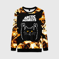 Женский свитшот Arctic Monkeys рок кот и огонь