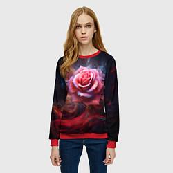 Свитшот женский Алая космическая роза - Нейросеть, цвет: 3D-красный — фото 2