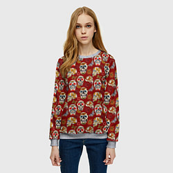 Свитшот женский Мексиканские черепа с бабочками, цвет: 3D-меланж — фото 2