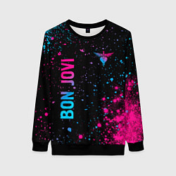 Женский свитшот Bon Jovi - neon gradient: надпись, символ