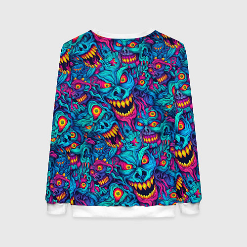 Женский свитшот Неоновые монстры - graffiti art style pattern / 3D-Белый – фото 2