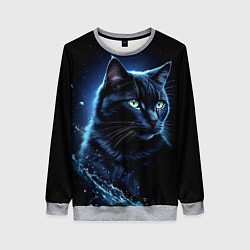 Свитшот женский Черный кот - брызги воды, цвет: 3D-меланж