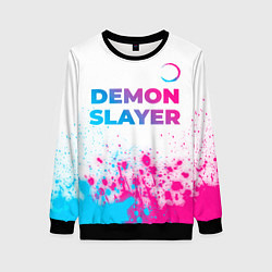 Свитшот женский Demon Slayer neon gradient style: символ сверху, цвет: 3D-черный
