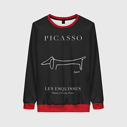 Свитшот женский Собака на черном - Пабло Пикассо, цвет: 3D-красный