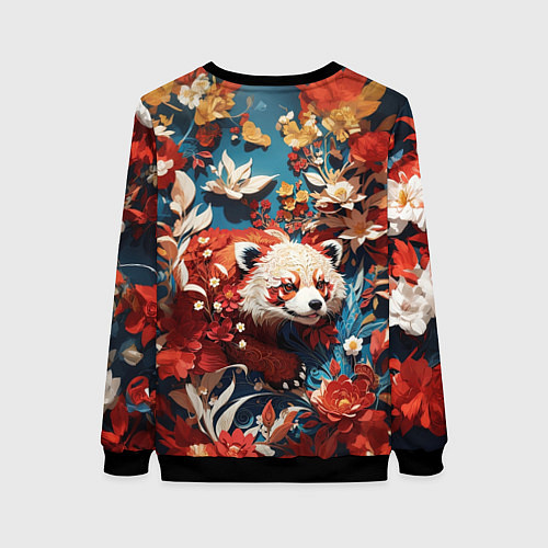 Женский свитшот Красная панда в цветах / 3D-Черный – фото 2
