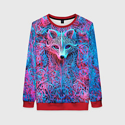 Свитшот женский Лис из розово-голубых узоров, цвет: 3D-красный