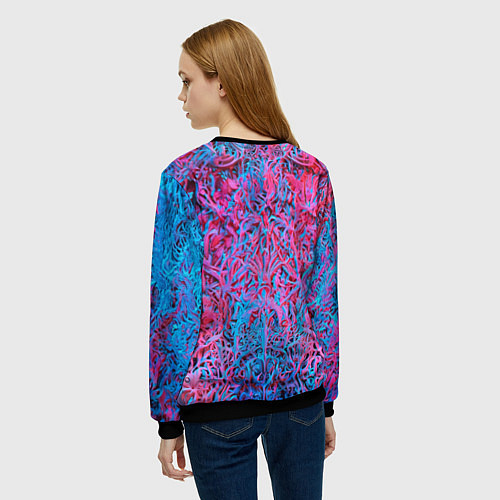 Женский свитшот Лис из розово-голубых узоров / 3D-Черный – фото 4