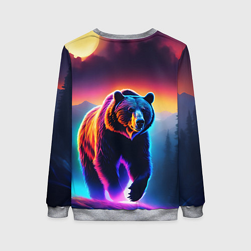 Женский свитшот Люминесцентный медведь гризли / 3D-Меланж – фото 2