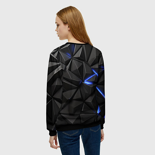 Женский свитшот Неоновое синее свечение на черном / 3D-Черный – фото 4
