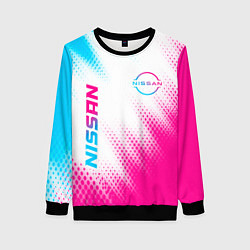 Свитшот женский Nissan neon gradient style: надпись, символ, цвет: 3D-черный