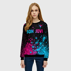 Свитшот женский Bon Jovi - neon gradient: символ сверху, цвет: 3D-черный — фото 2