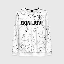 Свитшот женский Bon Jovi glitch на светлом фоне: символ сверху, цвет: 3D-белый