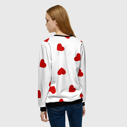 Женский свитшот Красные сердечки на белом / 3D-Черный – фото 4