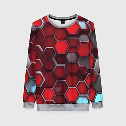 Свитшот женский Cyber hexagon red, цвет: 3D-меланж