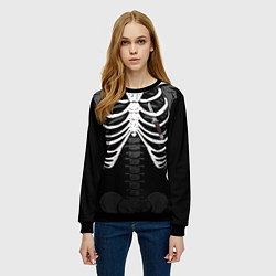 Свитшот женский Скелет: ребра и нож, цвет: 3D-черный — фото 2