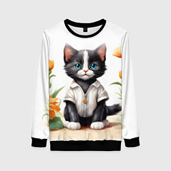 Женский свитшот Котенок на цветочной поляне