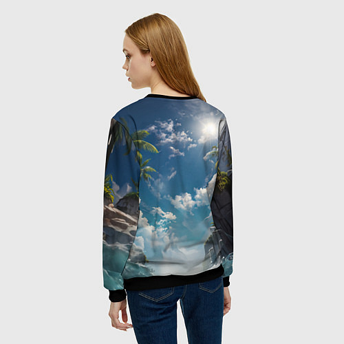 Женский свитшот Девушка в купальник на море / 3D-Черный – фото 4