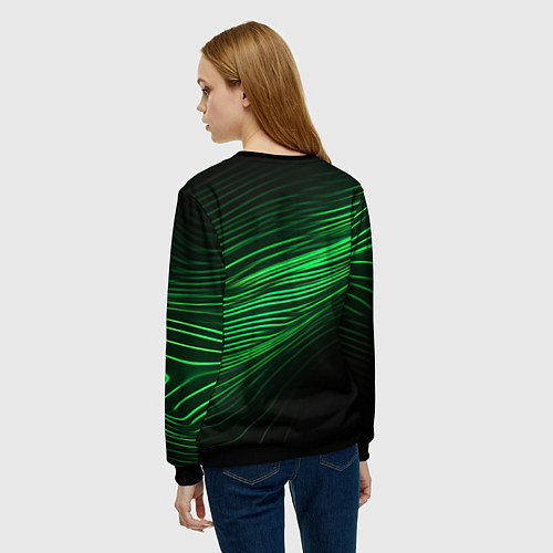 Женский свитшот Green neon lines / 3D-Черный – фото 4