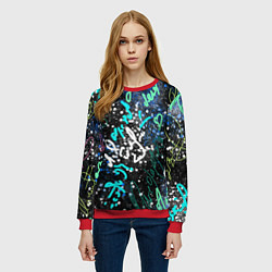 Свитшот женский Цветные росписи на чёрнам, цвет: 3D-красный — фото 2
