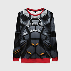 Свитшот женский Логотип Старфильд на фоне абстрактной конструкции, цвет: 3D-красный