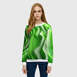 Свитшот женский Зеленые объемные полосы, цвет: 3D-белый — фото 2