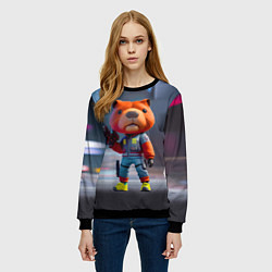 Свитшот женский Крутой капибара с пистолетом - киберпанк - нейросе, цвет: 3D-черный — фото 2
