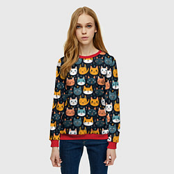 Свитшот женский Мордочки мультяшных котов узор, цвет: 3D-красный — фото 2