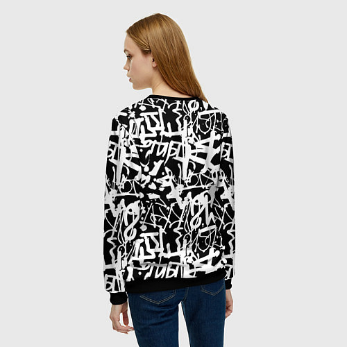 Женский свитшот Граффити черно-белый паттерн / 3D-Черный – фото 4