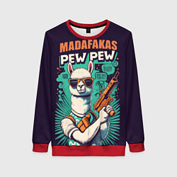 Свитшот женский Pew Pew Madafakas - лама с пистолетами, цвет: 3D-красный