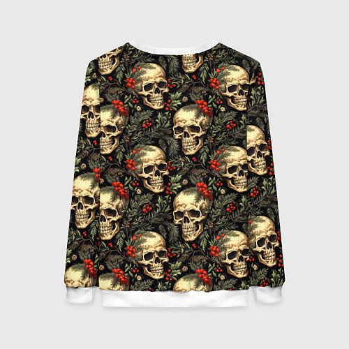 Женский свитшот Череп рябина шишки и хвойные ветки / 3D-Белый – фото 2