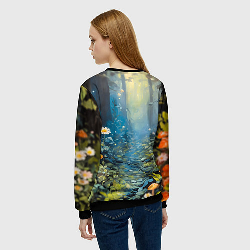 Женский свитшот Олененок в волшебном лесу / 3D-Черный – фото 4