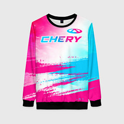 Свитшот женский Chery neon gradient style: символ сверху, цвет: 3D-черный