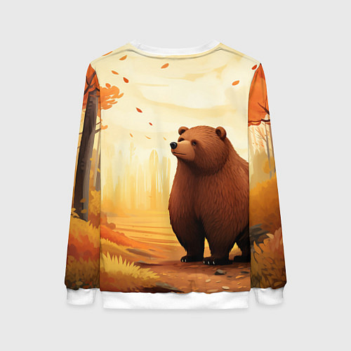 Женский свитшот Мишка в осеннем лесу фолк-арт / 3D-Белый – фото 2