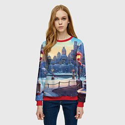 Свитшот женский Зимний большой город, цвет: 3D-красный — фото 2