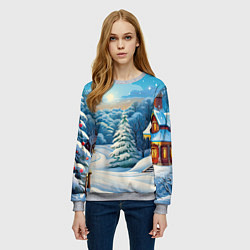 Свитшот женский Зимний домик и елка, цвет: 3D-меланж — фото 2