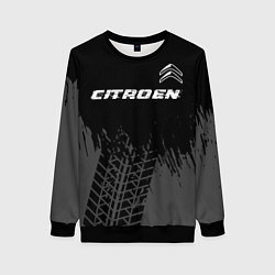 Свитшот женский Citroen speed на темном фоне со следами шин посере, цвет: 3D-черный